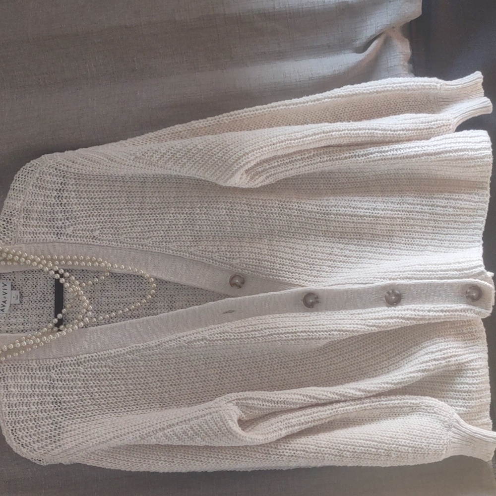 Ava & Viv Chunky Button -Down Sweater Cream Color… - image 4